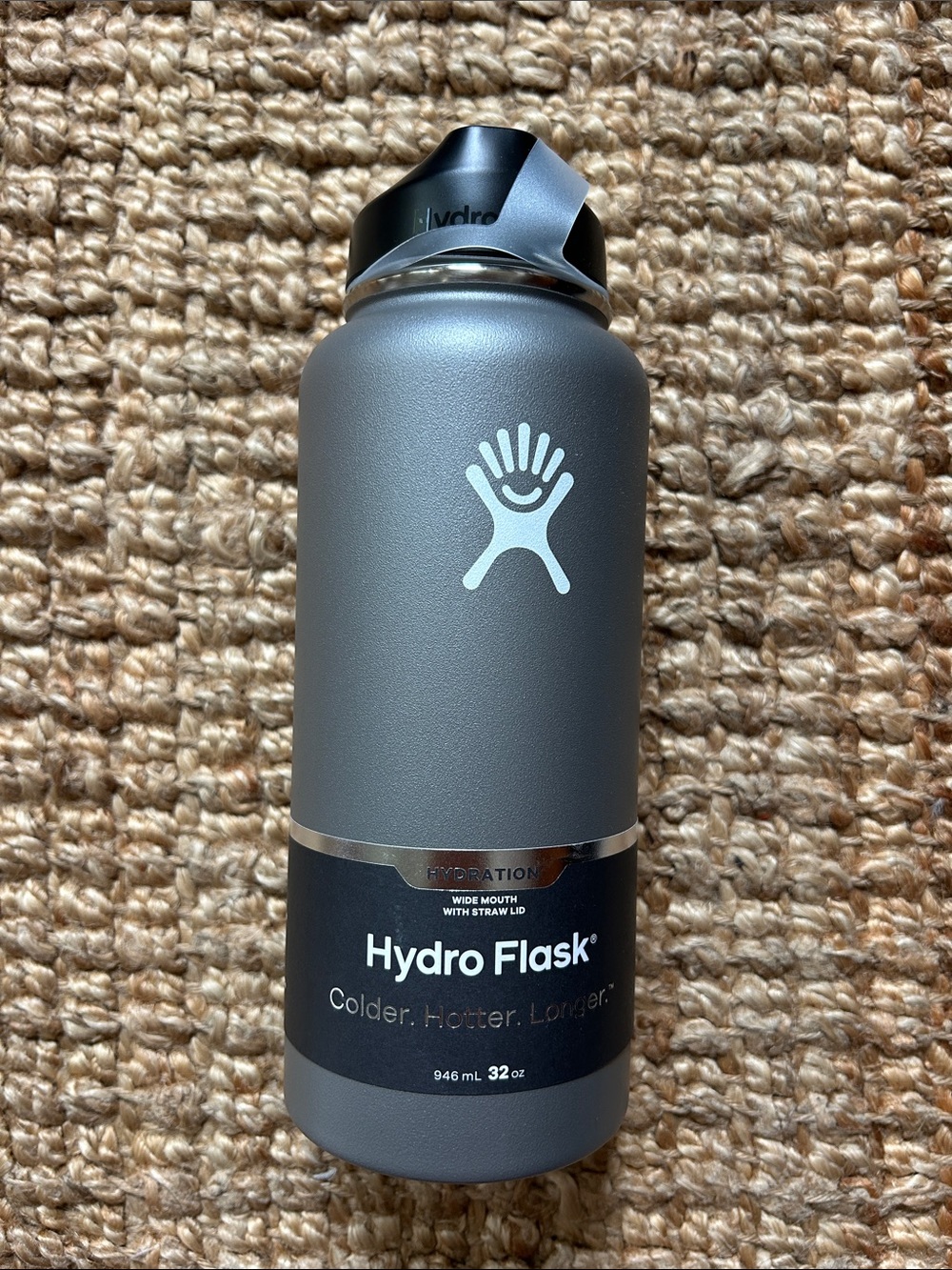 Hydro Flask Hydration wide mouth insulated water bottle with straw lid. 32 oz.